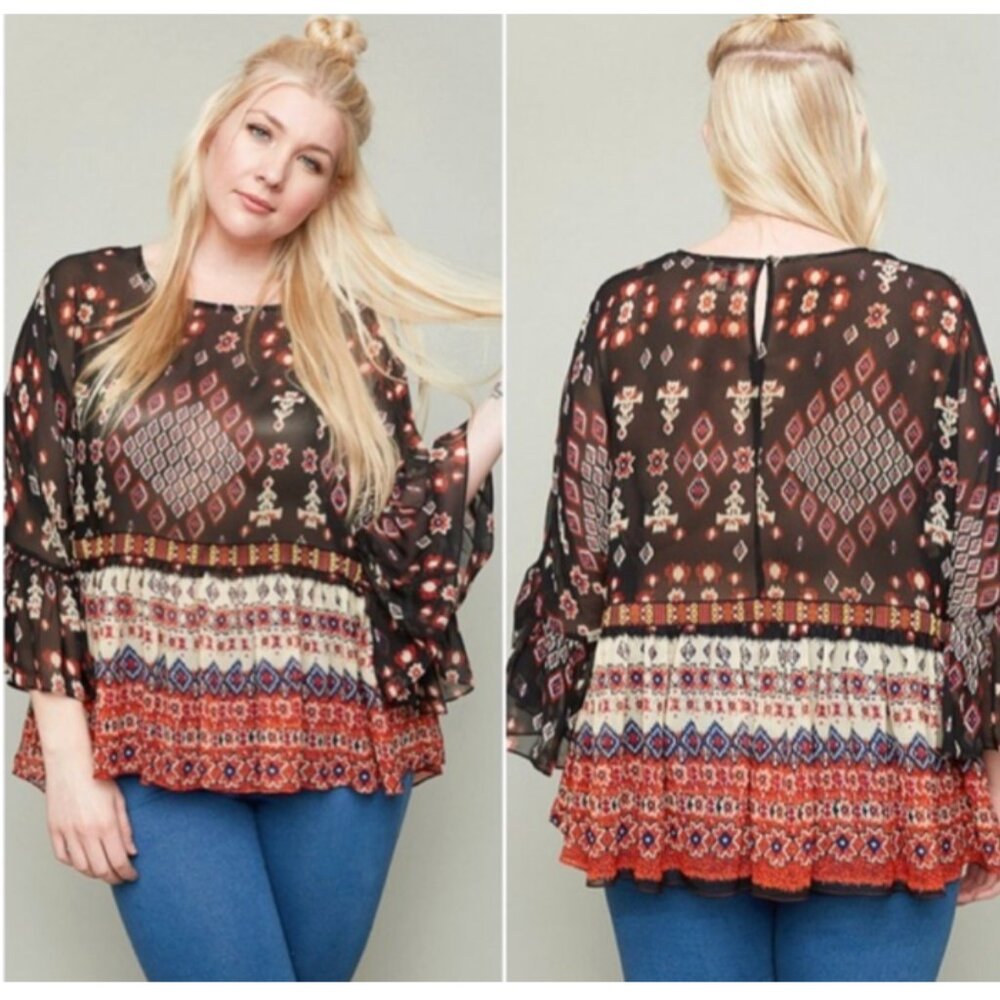 Hayden Bohemian Print Loose Peplum Top size XL